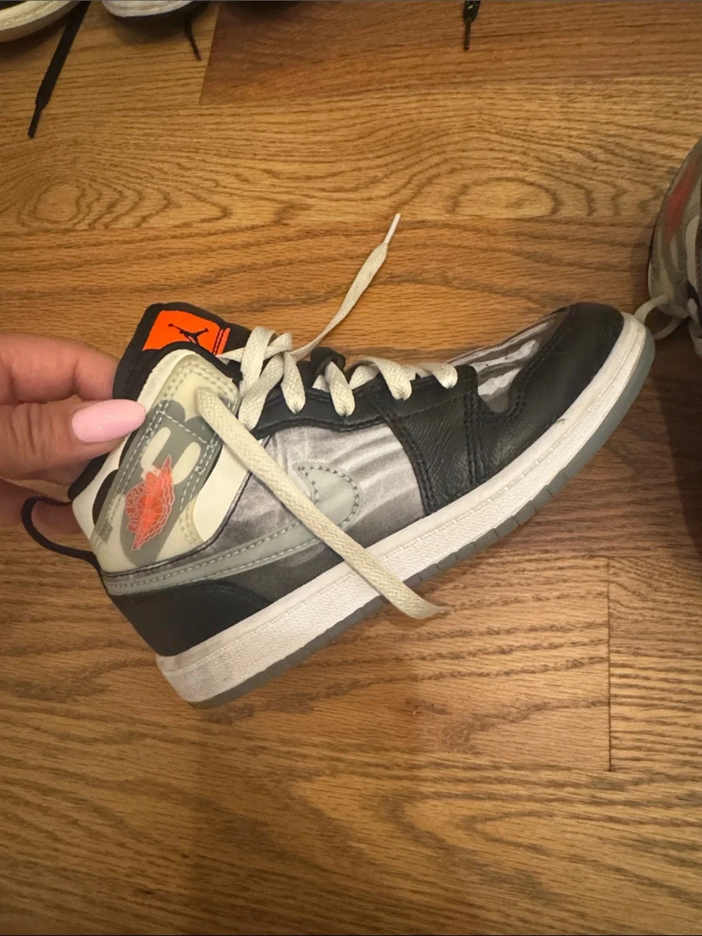 Nike Kids Black, Gray and Orange High-Top Sneakers - Picture 4 of 4